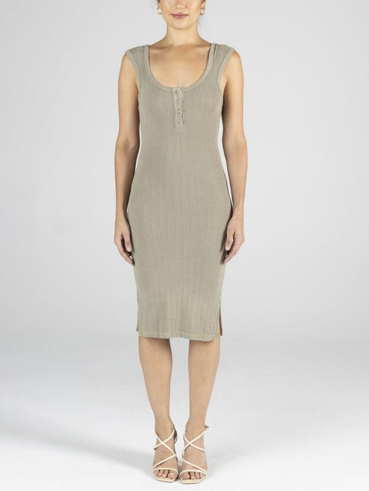 Olive Green Ribbed Knit Dress