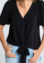 Load image into Gallery viewer, Black Tie Front Blouse
